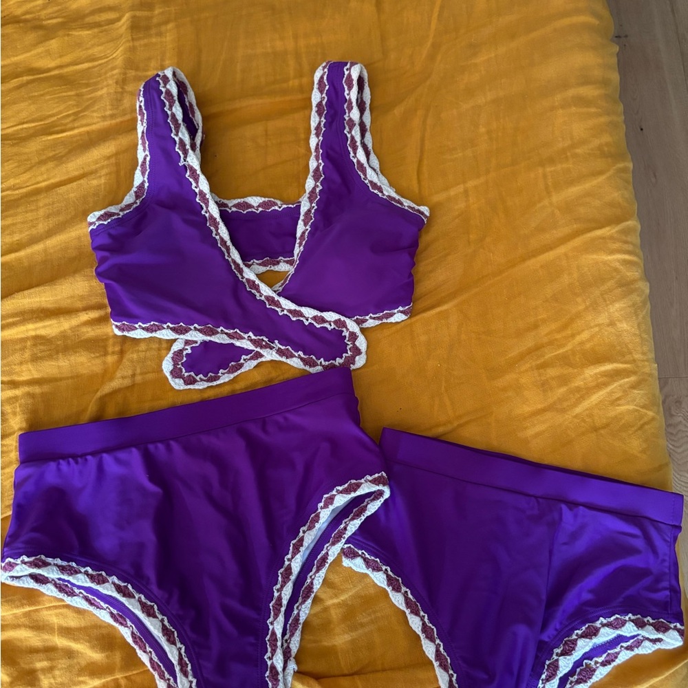 Purple Bikini Set with Lace Trim